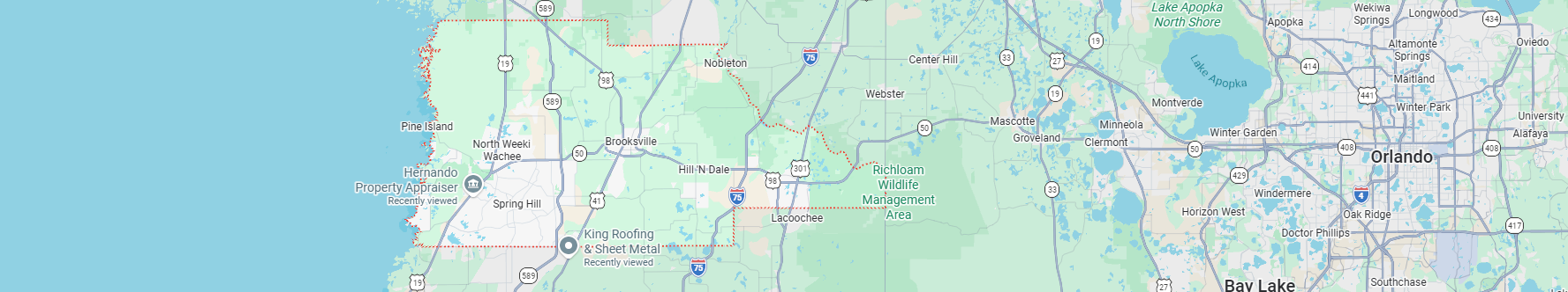Google Map highlighting Hernando County and Spring Hill, FL